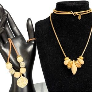 Express Gold-Tone Statement Necklace & Unbranded Leather Beaded Necklace Set